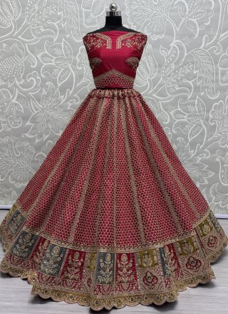 Pink Silk Diamond, Dori, Embroidered, Multi, Patch Border, Sequins, Thread, Zari and Zircon Work A - Line Lehenga Choli for Bridal