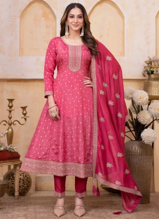 Pink Silk Embroidered and Zari Work Anarkali Suit