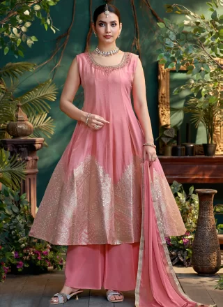 Pink Silk Embroidered and Zari Work Salwar Suit