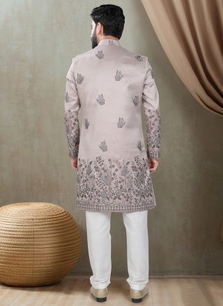Pink Silk Embroidered, Sequins and Thread Work Indo Western for Ceremonial
