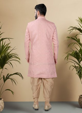 Pink Silk Embroidered, Sequins and Thread Work Indo Western for Ceremonial