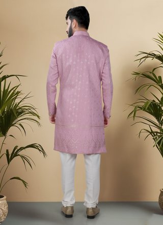 Pink Silk Embroidered, Sequins and Thread Work Indo Western