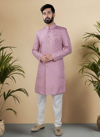 Pink Silk Embroidered, Sequins and Thread Work Indo Western
