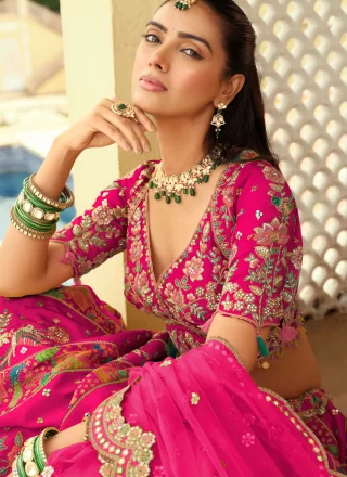 Pink Silk Embroidered, Sequins and Zari Work Lehenga Choli