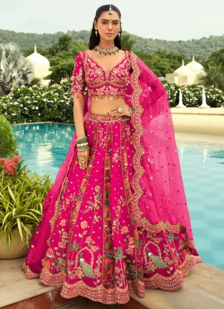 Pink Silk Embroidered, Sequins and Zari Work Lehenga Choli