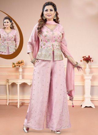 Pink Silk Embroidered, Sequins and Zari Work Salwar Suit for Women