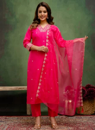 Pink Silk Embroidered Work Pant Style Suit