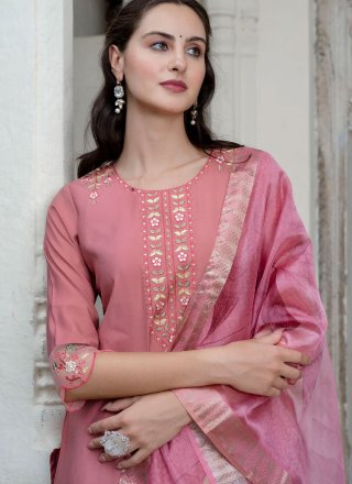 Pink Silk Embroidered Work Salwar Suit
