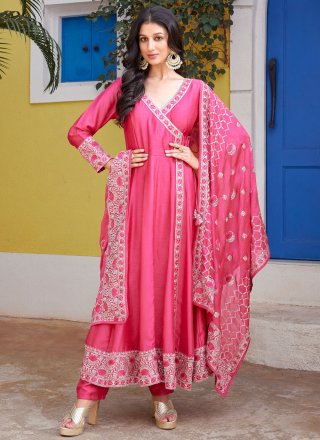 Pink Silk Embroidered Work Salwar Suit for Engagement