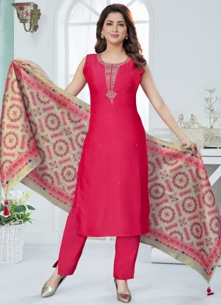 Pink Silk Embroidered Work Salwar Suit for Engagement
