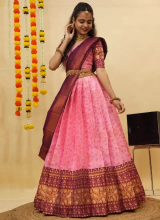 Pink Silk Fancy, Print and Weaving Work Lehenga Choli