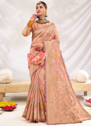 Pink Silk Fancy Work Traditional Saree