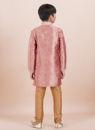 Pink Silk Jacquard Work Kurta Pyjama for Kid