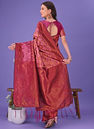 Pink Silk Jacquard Work Trendy Saree
