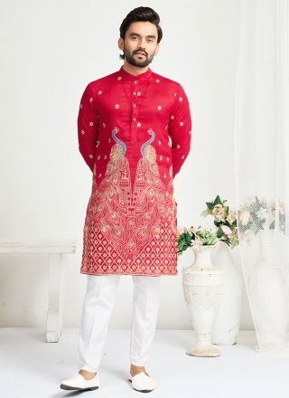 Pink Silk Kurta Mens Wear with Embroidered and Sequins Work