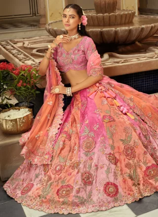 Pink Silk Lehenga Choli with Embroidered, Sequins and Zari Work for Engagement