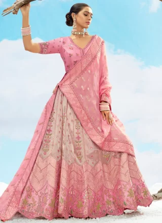 Pink Silk Lehenga Choli with Embroidered, Sequins, Stone, Thread and Zari Work