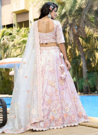 Pink Silk Lehenga Choli with Embroidered, Stone and Zari Work