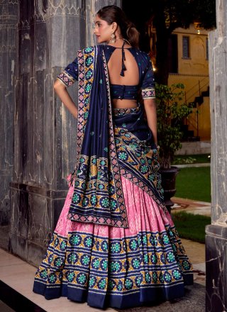 Pink Silk Lehenga Choli with Print Work