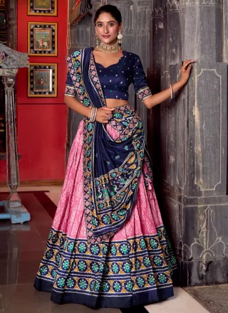Pink Silk Lehenga Choli with Print Work