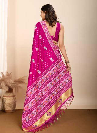 Pink Silk Meenakari and Woven Work Trendy Saree