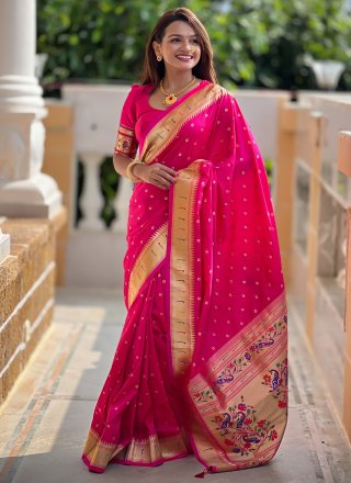Pink Silk Meenakari, Weaving and Zari Work Trendy Saree for Ceremonial
