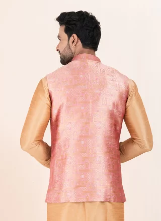 Pink Silk Nehru Jackets with Jacquard Work for Ceremonial