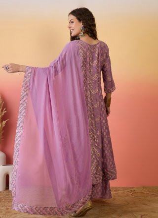 Pink Silk Palazzo Salwar Suit with Embroidered and Print Work