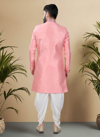 Pink Silk Print Work Indo Western for Ceremonial