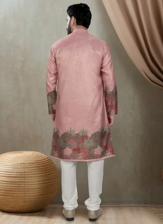 Pink Silk Print Work Kurta Pyjama