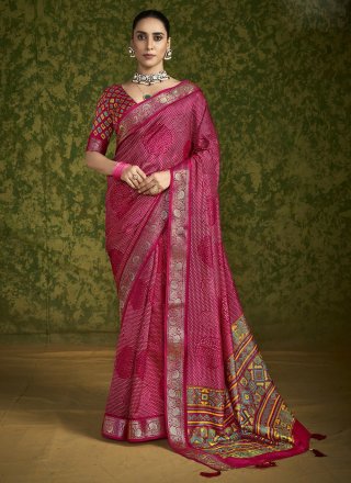 Pink Silk Print Work Trendy Saree