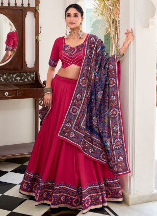 Pink Silk Readymade Lehenga Choli with Gamthi, Lace and Print Work