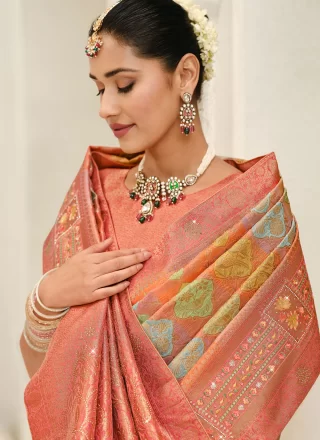 Pink Silk Traditional Saree with Weaving Work