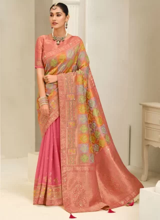 Pink Silk Traditional Saree with Weaving Work