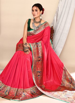 Pink Silk Trendy Saree with Woven Work