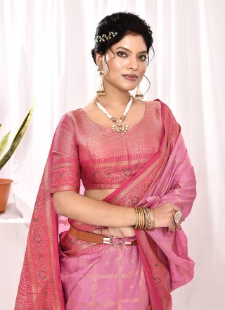 Pink Silk Woven Work Trendy Saree for Women