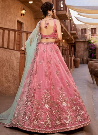 Pink Tissue Beads, Embroidered, Sequins, Stone and Zari Work Lehenga Choli