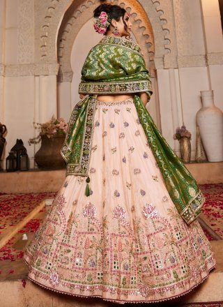 Pink Tissue Embroidered, Mirror, Sequins and Zari Work A - Line Lehenga Choli