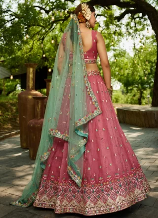 Pink Tissue Embroidered, Sequins and Zari Work Lehenga Choli for Ceremonial