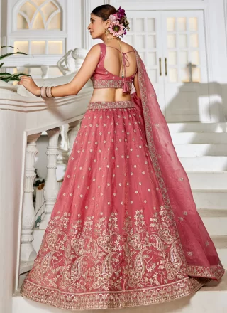 Pink Tissue Embroidered, Sequins and Zari Work Lehenga Choli for Women
