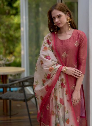 Pink Tissue Salwar Suit with Print Work