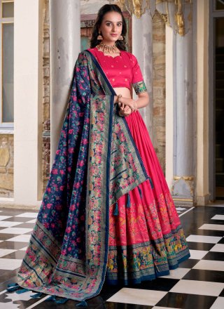 Pink Tussar Silk A - Line Lehenga Choli with Foil Print Work