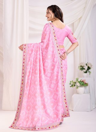 Pink Vichitra Silk Embroidered and Print Work Trendy Saree for Casual