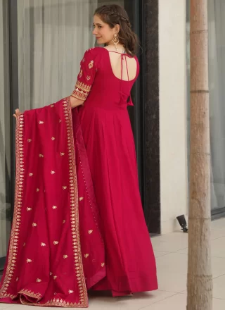Pink Vichitra Silk Embroidered, Multi, Sequins and Zari Work  Designer Gown