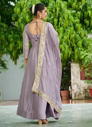 Pink Vichitra Silk Embroidered, Sequins and Thread Work Designer Gown