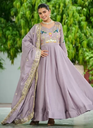 Pink Vichitra Silk Embroidered, Sequins and Thread Work Designer Gown