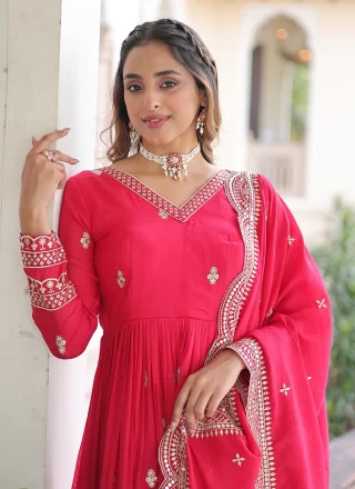Pink Vichitra Silk Embroidered, Sequins and Zari Work Gown