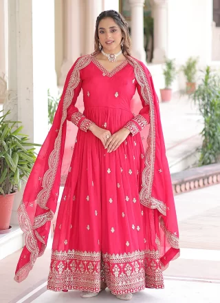 Pink Vichitra Silk Embroidered, Sequins and Zari Work Gown
