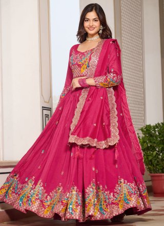 Pink Vichitra Silk Embroidered, Sequins, Thread and Zari Work Readymade Lehenga Choli