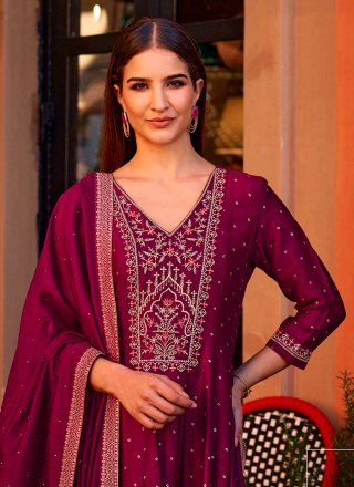 Pink Vichitra Silk Salwar Suit with Embroidered and Hand Work